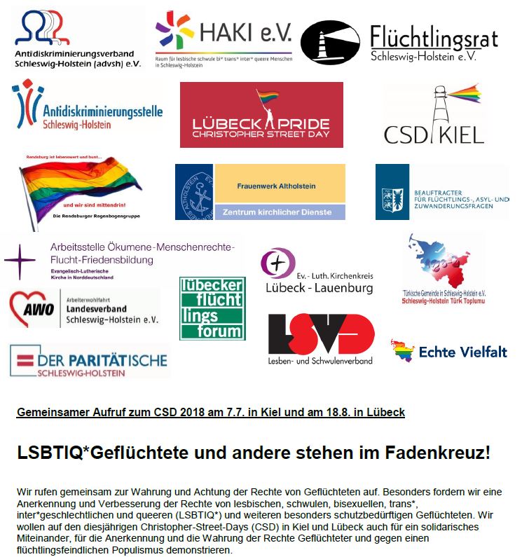 Gemeinsamer Aufruf zum CSD 2018 am 07.07. in Kiel und am 18.08. in Lübeck